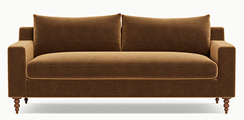 Sloan Bench Seat Sofa in Fawn Velvet with Oiled Walnut Turned Legs
