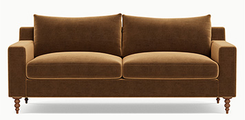 SLoan 2-Seat Sofa in Fawn Velvet with Oiled Walnut Turned Legs
