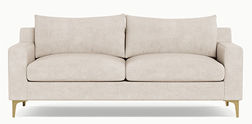 Sloan 2-Seat Sofa in Limestone Antimicrobial Chenille with Brass Legs